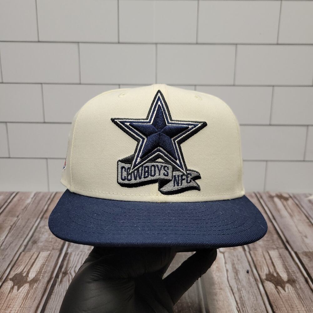 New Era 59FIFTY Dallas Cowboys NFL Fitted Hat Cream Navy Size 7 1/2